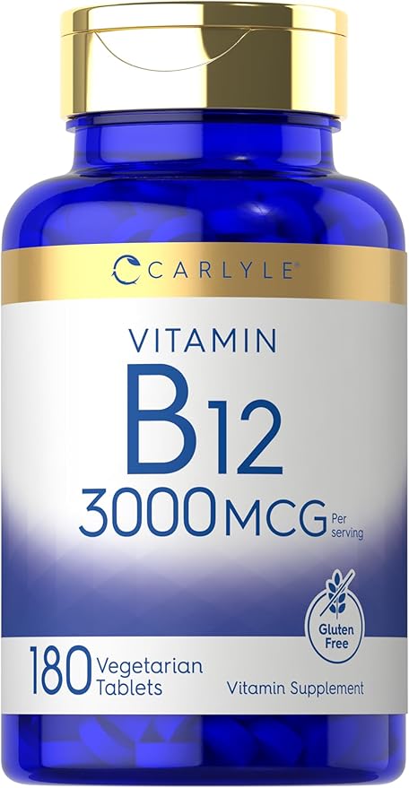 Carlyle B12 Vitamin 3000 mcg | 180 Tablets | Vegetarian Supplement | Non-GMO & Gluten Free