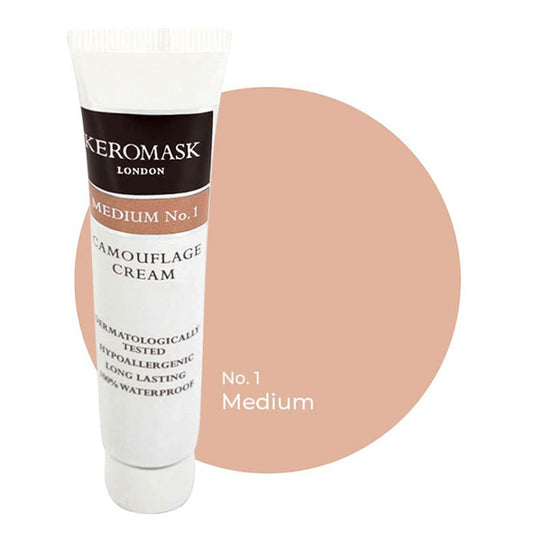 Keromask Full Coverage Concealer | Medium No 1 | Camouflage Makeup | Waterproof Concealer | Hypoallergenic | Vitiligo, Tattoo, Rosacea, Tattoo Cover |24 Shades