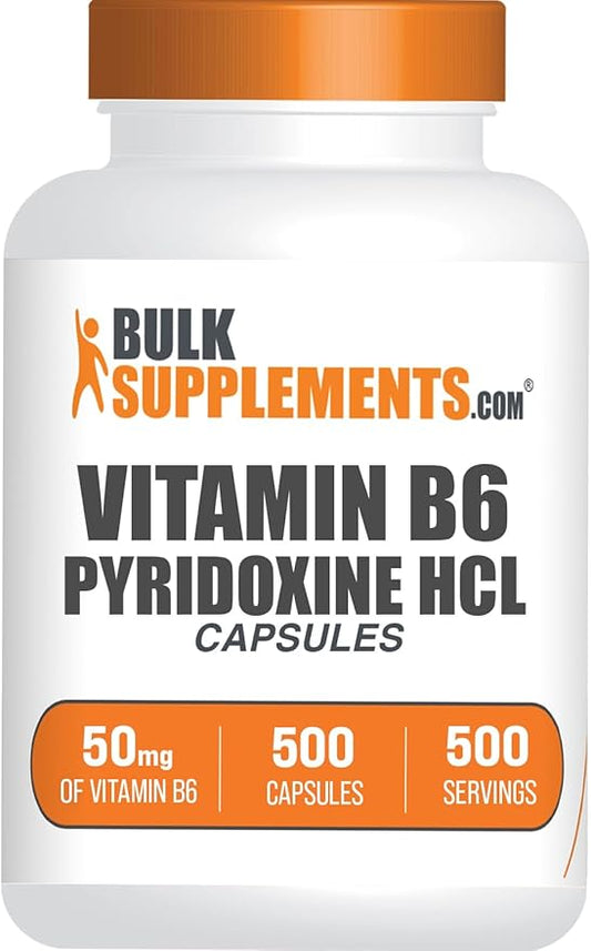 BulkSupplements.com Vitamin B6 Capsules - Pyridoxine HCl, Vitamin B6 50mg - 1 Capsule per Serving, 500 Capsules (Pack of 1)