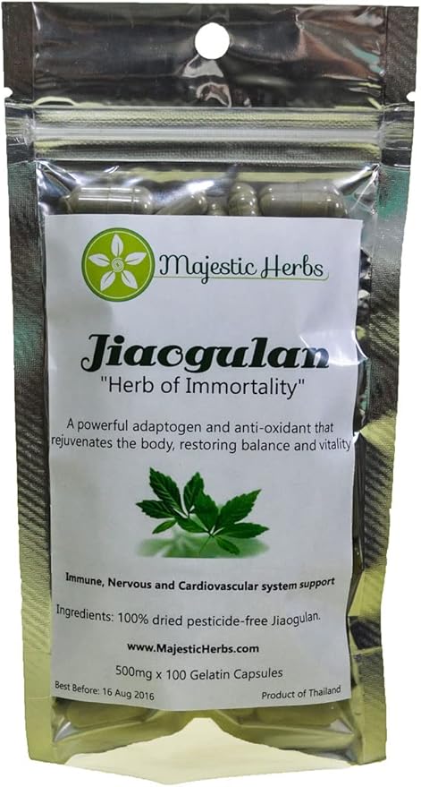 Jiaogulan Capsules (Gynostemma Pentaphyllum) Organically Grown | Improve Overall Health | Longevity Antiaging 100% Crushed Leaf (100x500mg)