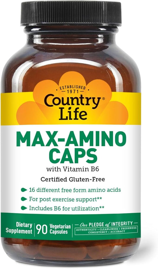 Country Life Maxi-Amino with 16 Free Form Amino Acids, 90 Vegetarian Capsules, Certified Gluten Free, Certified Vegetarian