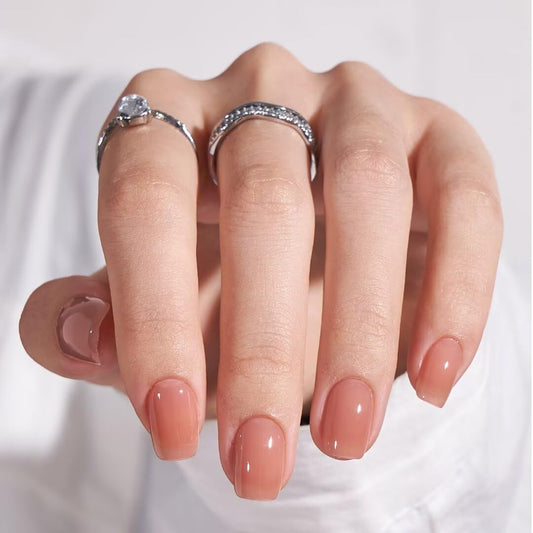 BTArtbox Press On Nails Short - Glue on Nails Square, Soft Gel Light Weight Fake Nails with Glue, Reusable Semi-Transparent Stick On Nails in 15 Sizes, Hot Cocoa