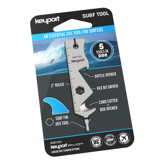 Keyport 5-in-1 Surf Tool - Fin Key Tool for FCS Fins & Futures Fins | Surfing Key Tool | Bottle Opener Keychain for Surfers | SUP & Surf Key Multi-Tool | Keychain Multitool | Keyport Pivot Compatible