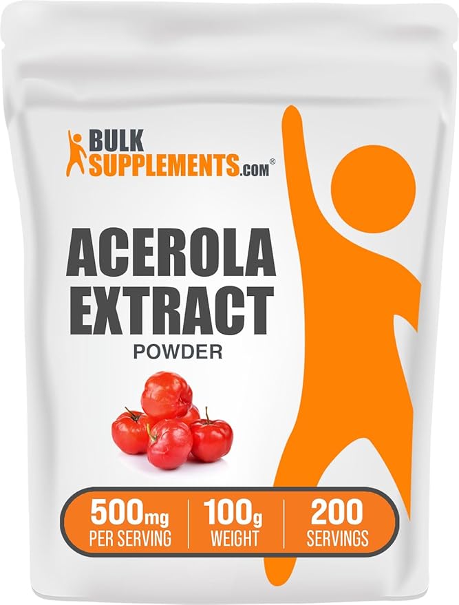 BulkSupplements.com Acerola Cherry Extract Powder - Natural Vitamin C Supplement, Acerola Cherry Powder - Vegan & Gluten Free, 500mg per Serving, 100g (3.5 oz) (Pack of 1)