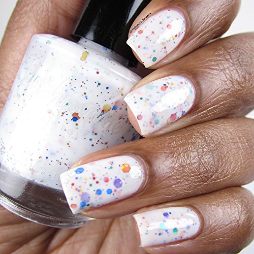 KBShimmer Oh Splat White Glitter Nail Polish with Rainbow Glitters- 0.5 oz Full Sized Bottle