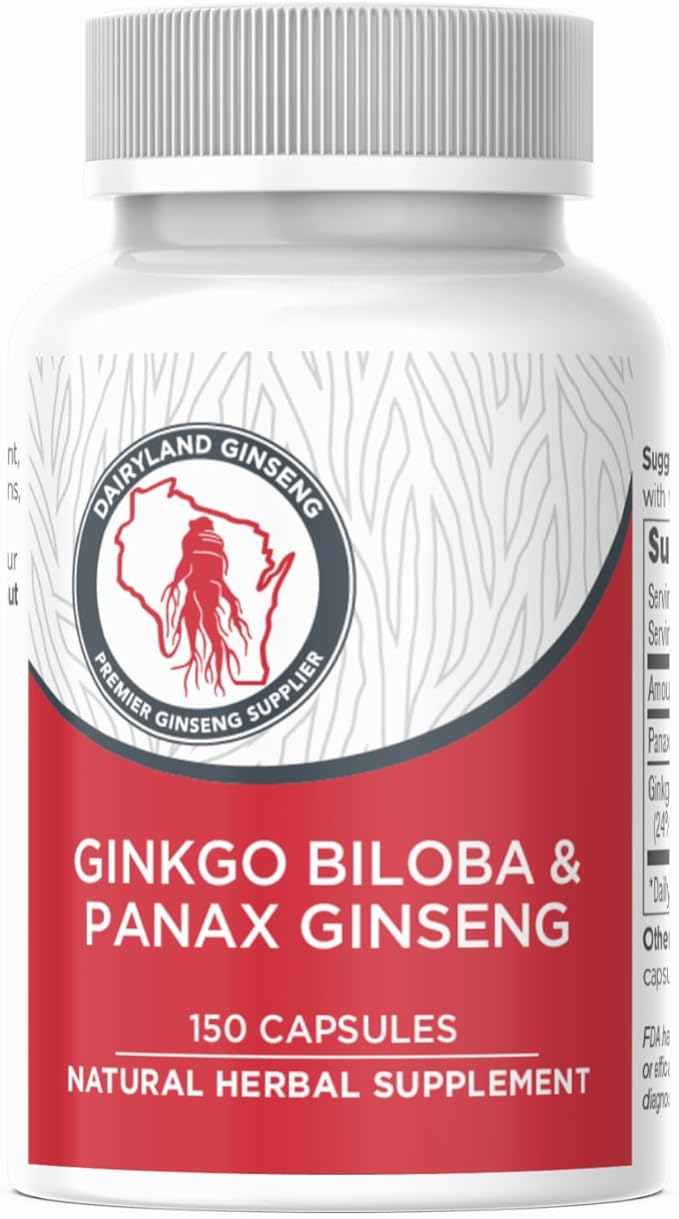 Dairyland Management Panax Ginseng + Gingko Biloba Capsules 150ct 1000 mg of Panax Ginseng, 60 mg of Gingko Biloba per Serving
