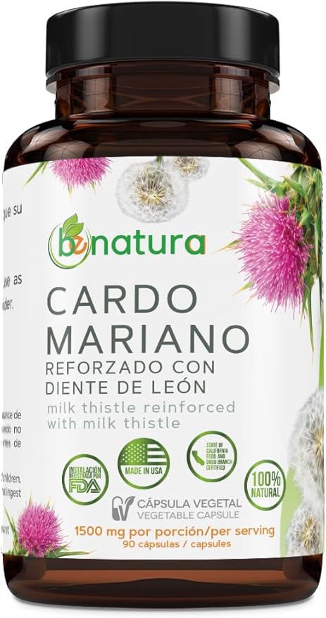 Cardo Mariano reforzado con diente Leon (Milk Thistle Reinforced with Milk Thistle) 90 Vegetable Capsule 1500 mg per Serving, Root Liver Health Support, Antioxidant Support, 100% Natural, Made in USA