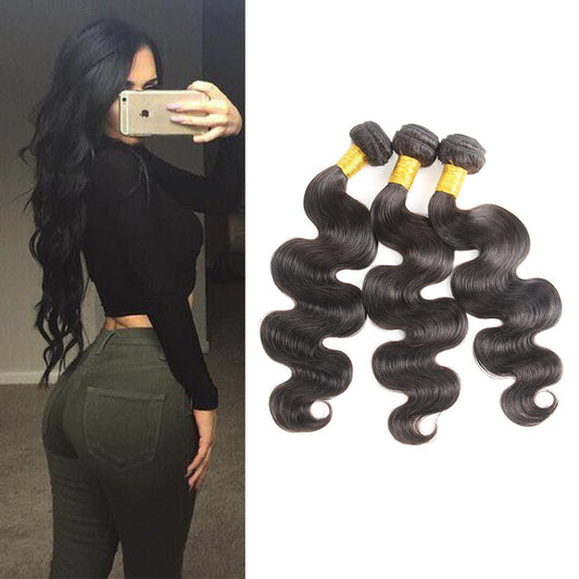 huarisi Weave Bundles Human Hair 10A Human Hair Bundles Body Wave 3 Bundles Human Hair 12 14 16 Inch 100% Unprocessed Virgin Human Hair Bundles Natural Black