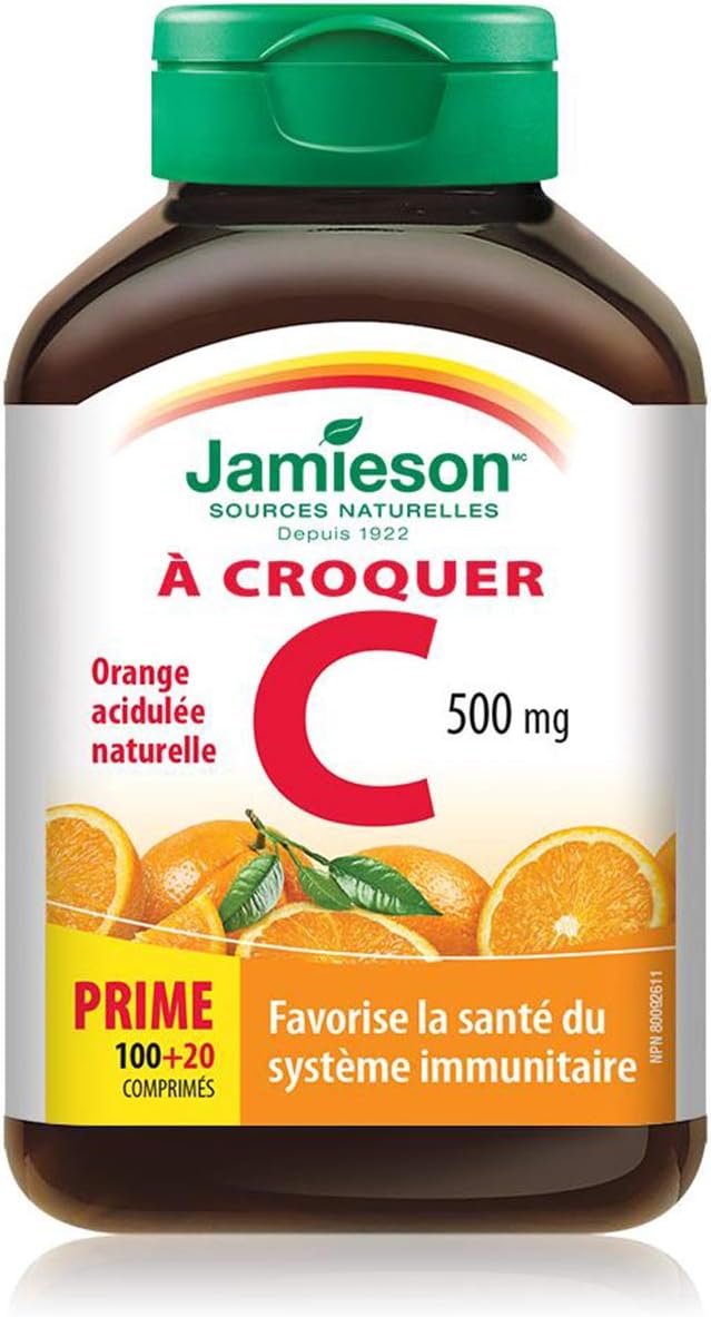 Jamieson Vitamin C Chewable 500 mg - Tangy Orange, 120 tabs Bonus