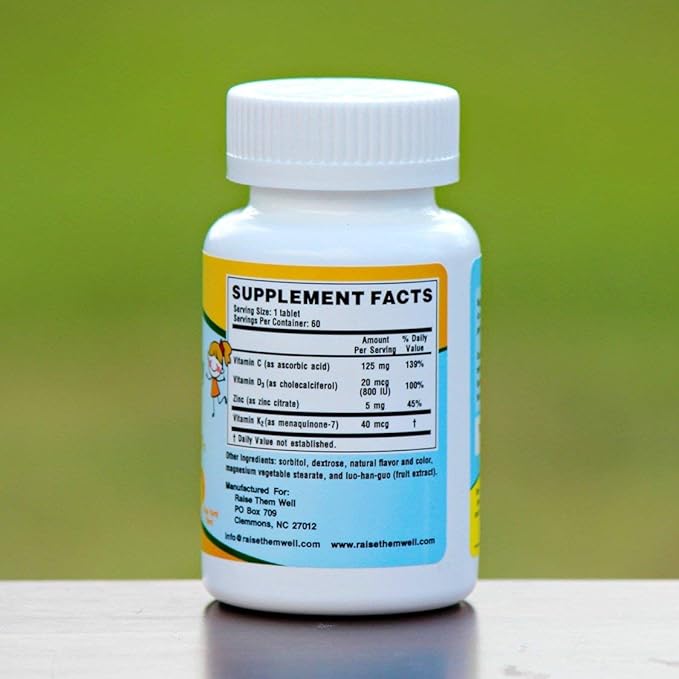 Kids Vitamin C & Immune Support, Citrus Chewables for Children, Natural Immune Booster with Zinc & Elderberry + Kids Vitamin PDF, Doctor Formulated, 60 Tasty Tablets