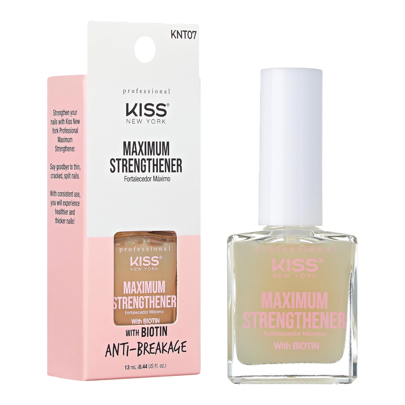 Kiss New York Nail Strengthening Treatment, Maximum Strengthener for Thin, Cracked, Split Nails, Infused with Biotin and Keratin, Made in Korea