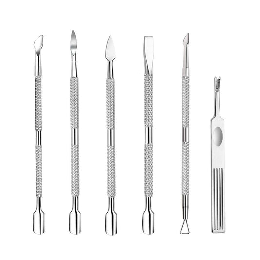 6PCS Cuticle Pusher Set, Stainless Steel Cuticle Remover Kit, Cutter and Trimmer Manicure and Pedicure Tools for Fingernail and Toenails