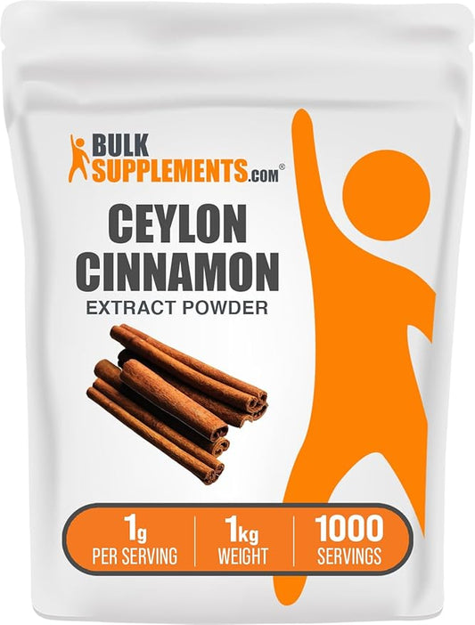 BulkSupplements.com Ceylon Cinnamon Extract Powder - Cinnamon Extract, Cinnamon Ceylon - Cinnamon Supplement, Pack of 1 - Gluten Free & Soy Free, 1000mg per Serving, 1kg (2.2 lbs)