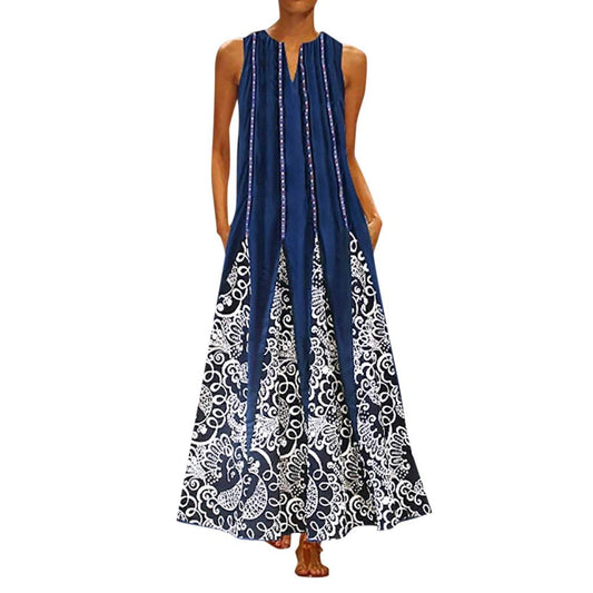 Aniywn Women Vintage Floral Print Maxi Dress Bohemian Spaghetti Straps Plus Size Dress Sleeveless Dresses