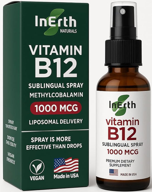 InErth Liposomal Vitamin B12 Liquid Drops - 1000 mcg Sublingual Methylcobalamin for Energy, Metabolism, Nervous System Immune Support - High Absorption Vegan VIT B12 Complex Supplement 1 Fl Oz