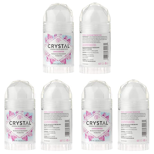 CRYSTAL Mineral Deodorant Stick - Unscented Body Deodorant With 24-Hour Odor Protection, Non-Staining & Non-Sticky, Aluminum Chloride & Paraben Free, 4.25 oz, (6 Pack) (Packaging May Vary)