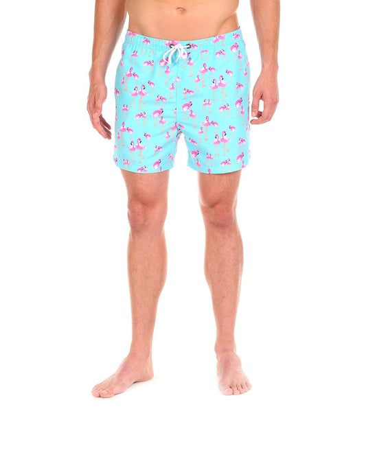 Cabana Bro Men's Swim Short - The Bromingos Flamingo Pattern Swim Trunk, Medium