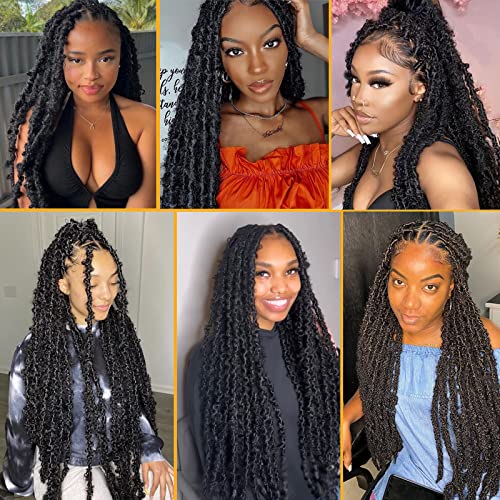 Leeven 24 Inch Butterfly Locs Crochet Hair 6 Packs Distressed Faux Locs Crcoeht Hair 1B# Pre-twsied Synthetic Fluffy Goddess Butterfly Soft Locs Crochet Braids Hair Extensions