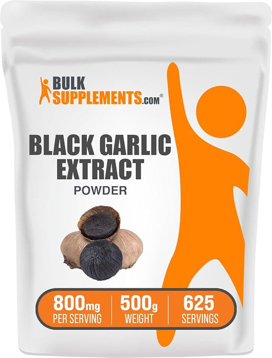 BulkSupplements.com Black Garlic Extract Powder - Aged Garlic Extract, Herbal Supplement - Vegan & Gluten Free, 800mg per Serving, 500g (1.1 lbs) (Pack of 1)