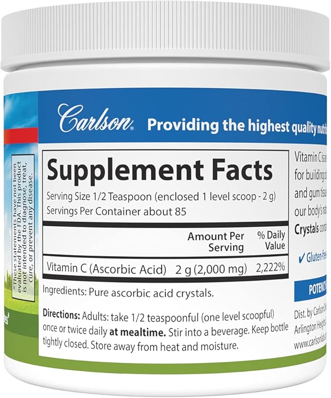 Carlson Labs Non GMO Vitamin C Crystals, 6 Ounce