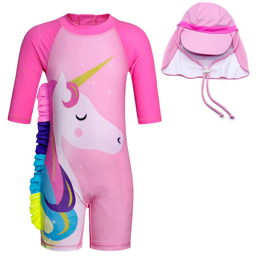 Jurebecia Toddler Girl Swimsuit Kids Unicorn Two Piece Round-Neck Swimwear Rash Guard Bathing Suit Pink Size 4