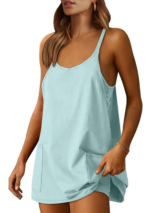 ANRABESS Women Summer Mini Romper Dress Workout Tennis Active Sports Athleisure Outfits built in Shorts Trendy Vacation Mint Green Small