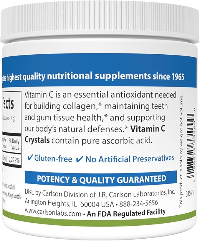 Carlson Labs Non GMO Vitamin C Crystals, 6 Ounce