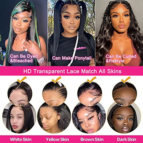 Lemoda 13x6 Full Lace Frontal Wig 200% Density Straight Lace Front Wigs Human Hair HD Transparent Lace Wig Pre Plucked 14A Brazilian Virgin Human Hair Wigs for Women 26 Inch