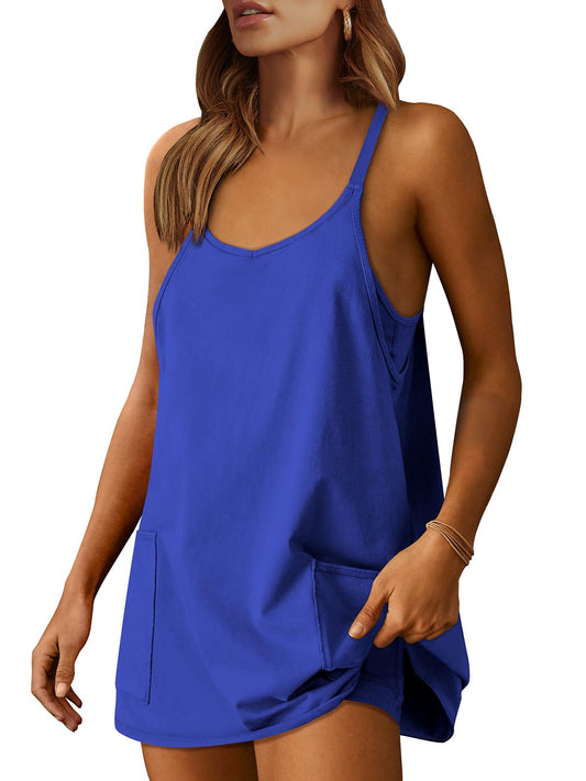 ANRABESS Women Summer Mini Romper Dress Workout Tennis Active Sports Athleisure Outfits built in Shorts Trendy Vacation Royal Blue Medium
