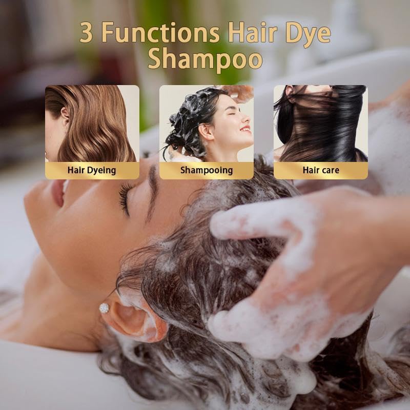 Hair Dye Shampoo 3 in 1, Instant Herb Ingrident Hair Dye to Cover Gray Hair, Long-lasting & Natual, Wine Red, 400 ML