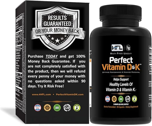 HFL Perfect Vitamin D&K by Dr. Sam Robbins | Vitamin D3 & K2 (MenaQ7® MK-7) | 3 Month Supply | 2X Absorbable | Vegan, Plant-Based, Micro-Encapsulated.
