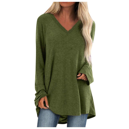 Aniywn Women's Plus Size Sweatshirt Tops Ladies Baggy Long Sleeve Thin Solid Pullover Blouse T Shirts (S, V-Green)