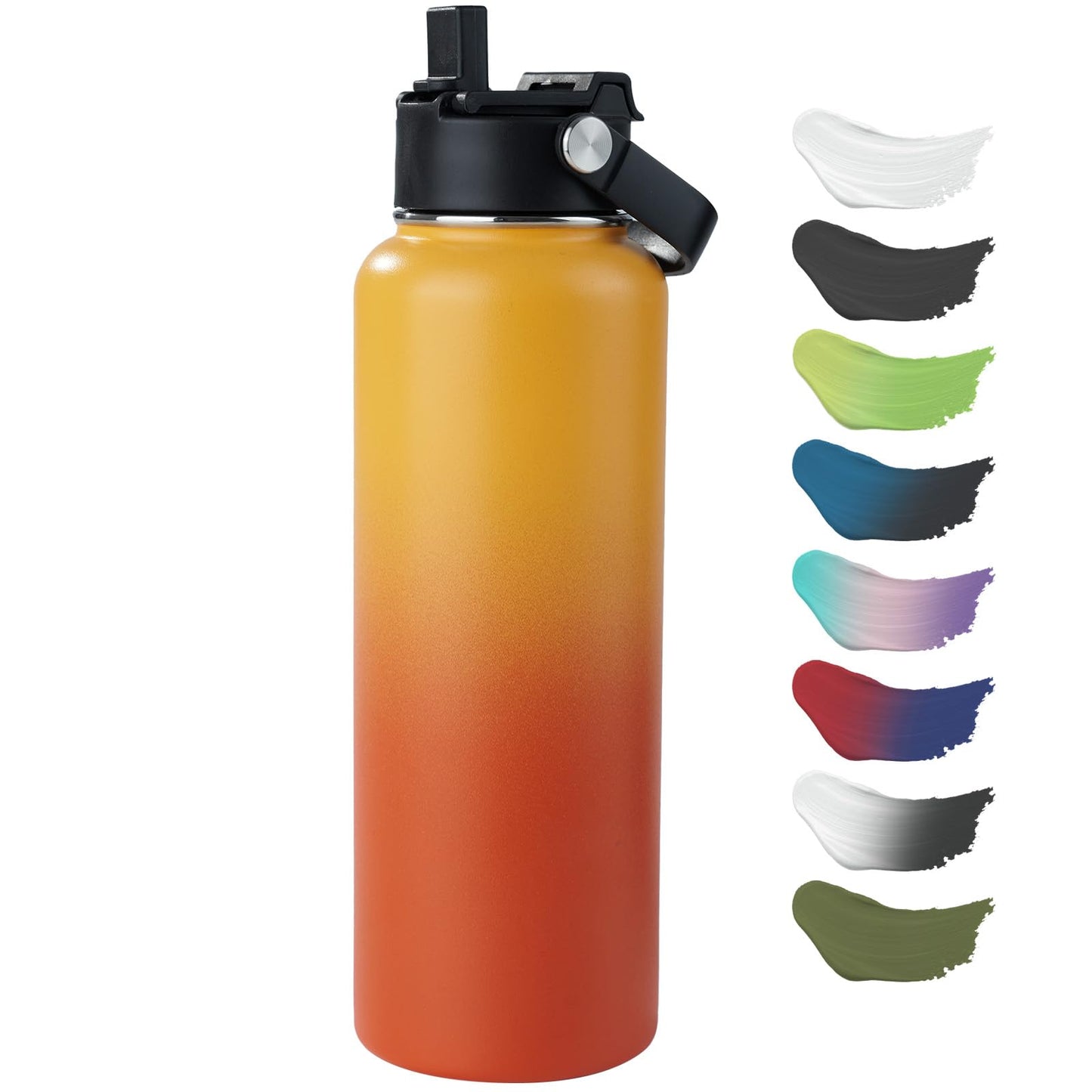 Kerilyn Stainless Steel Insulated Water Bottle, 40oz Double Wall Vacuum Insulated Water Bottle Leak Proof with Silicone Straw, Wide Mouth Lid, BPA Free, Keep Cold and Hot, 40oz, Orange Gradient