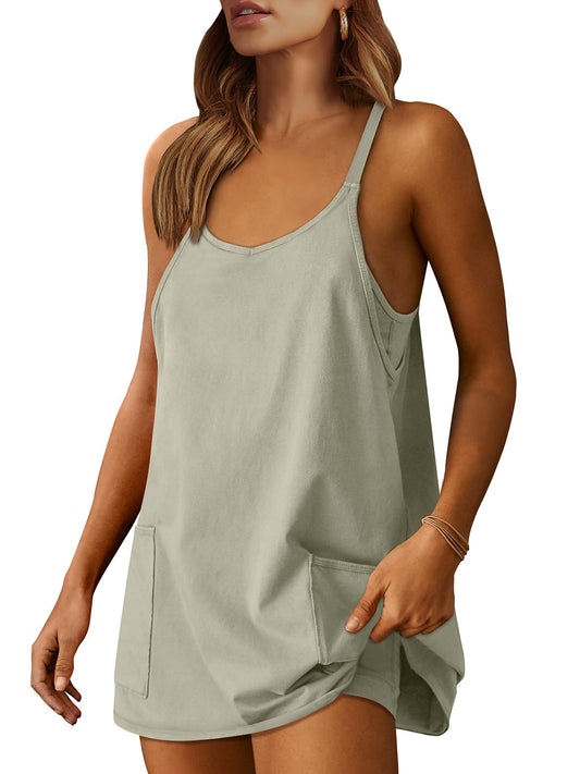 ANRABESS Women Summer Mini Romper Dress Workout Tennis Active Sports Athleisure Outfits built in Shorts Trendy Vacation Light Grey Medium