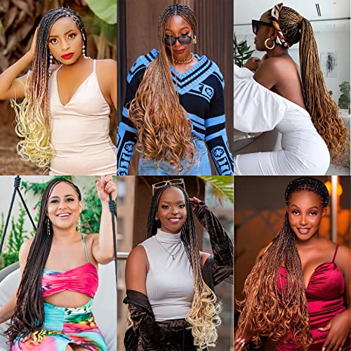 COOKOO 9 Packs French Curly Braiding Hair 22 Inch for Goddess Box Braids with Loose Wave Curly Ends Mix Black and Blonde Pre Stretched French Curls Synthetic Hair Extentions for Women P1B/27/613#