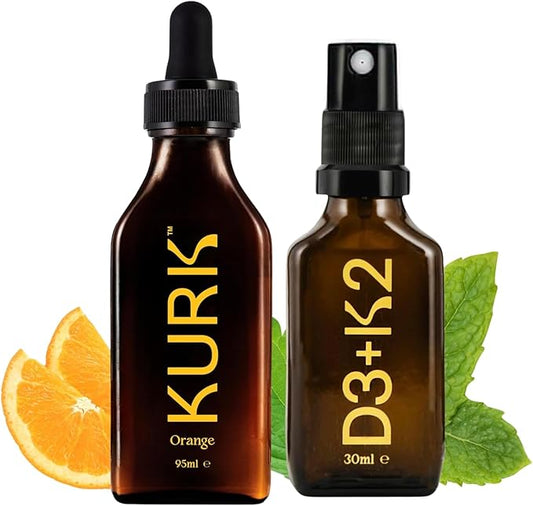 High Strength Liquid Curcumin Oil from Turmeric (Orange 3.2 Fl Oz) and Vitamin D3 K2 Oral Spray (Peppermint 1 Fl Oz) Bundle
