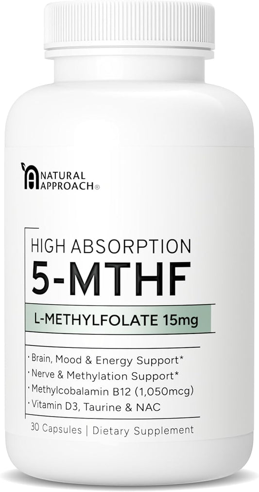 L-Methylfolate 15mg plus Methyl B12, D3, Taurine & NAC | 5-MTHF (Bioactive B9) Premium-Grade | Methylated Vitamins to Support Mood, Nerve Health & Methylation* | Methylfolate Supplement | 30 Capsules