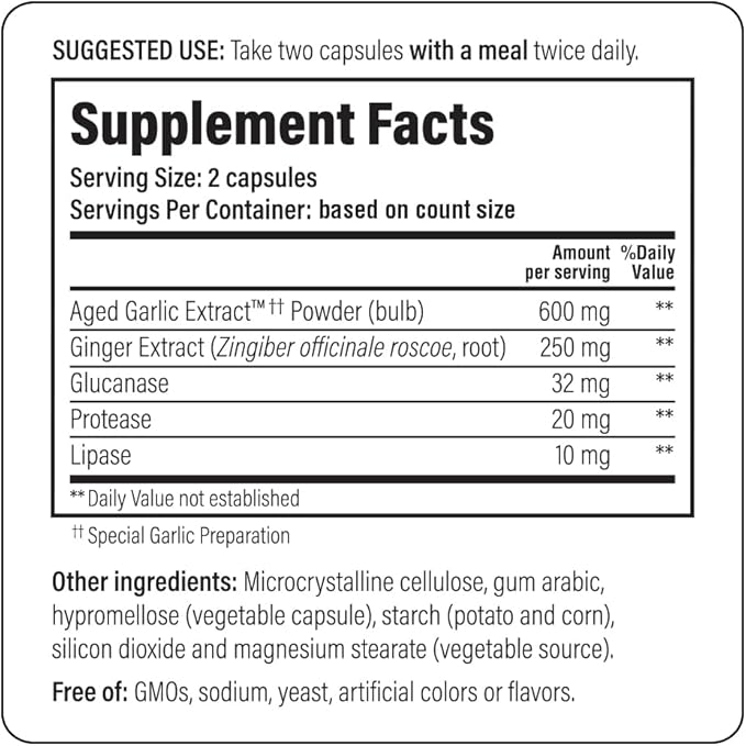 Kyolic Aged Garlic Extract Formula 102, Ginger and Glucanase Enzyme Complex, 200 Vegetarian Capsules