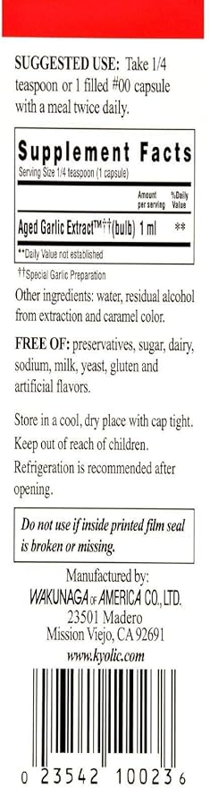 Kyolic Aged Garlic Extract Liquid, Vegetarian Cardiovascular, 4 Ounces (Packaging May Vary)