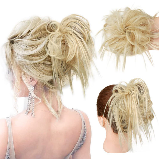 HMD Tousled Updo Messy Bun Hair Piece Hair Extension Ponytail With Elastic Rubber Band Updo Extensions Hairpiece Synthetic Hair Extensions Scrunchies Ponytail Hairpieces for Women