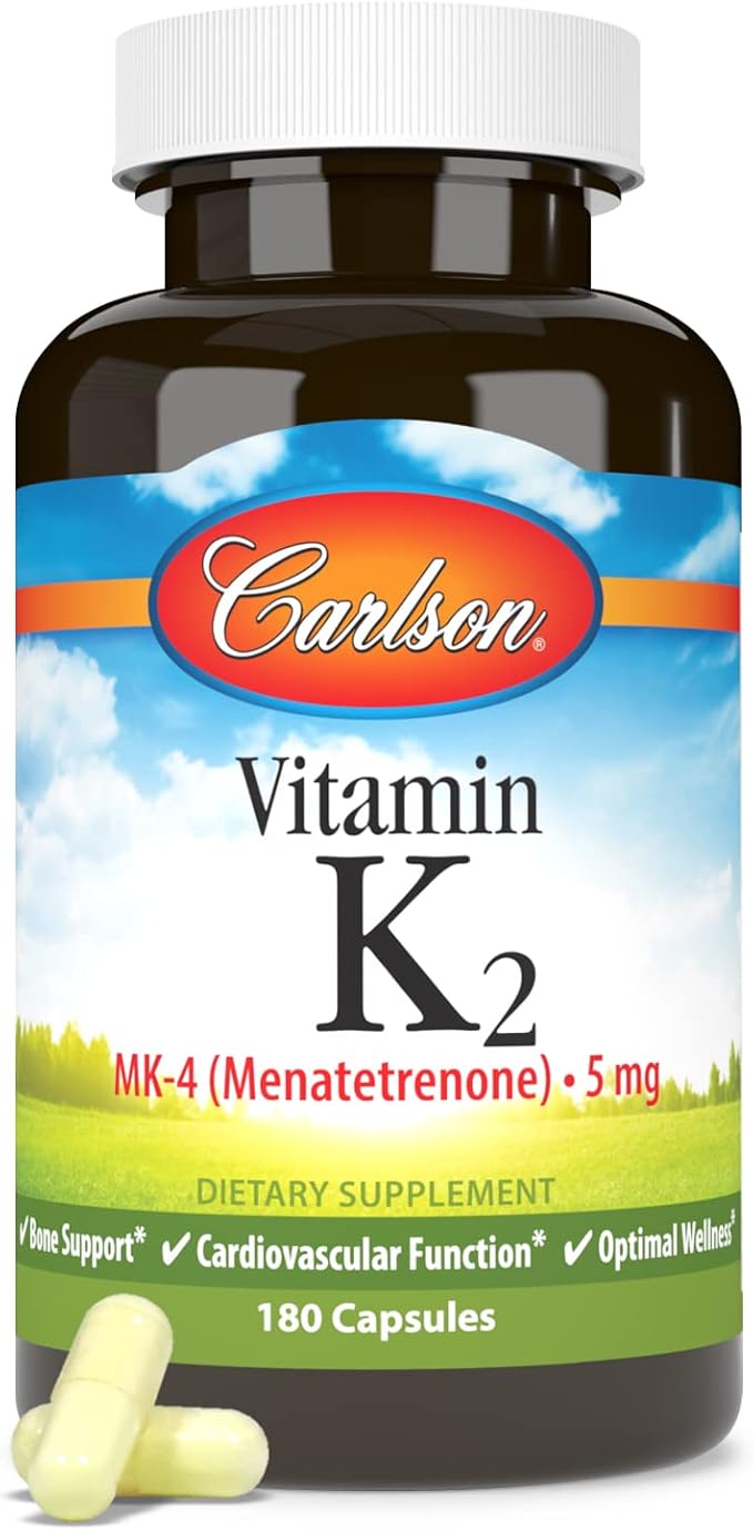 Carlson - Vitamin K2 MK-4 (Menatetrenone), 5 mg, Vitamin K Supplement, Bone Support, K2 Vitamin, Soy-Free, Vitamin K-2, 180 Capsules