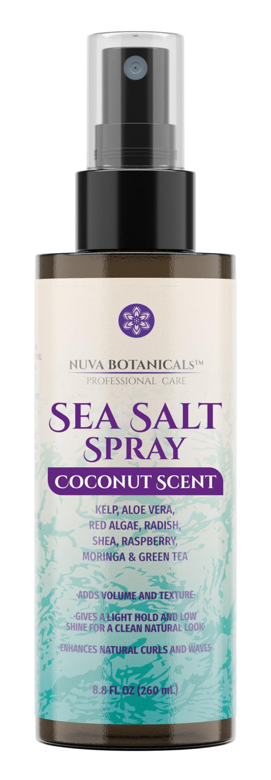 Coconut Sea Salt Hair Texturizing Spray with Castor Oil, Aloe Vera, Red Algae, Kelp, Raspberry, and Green Tea (8.8 Oz)