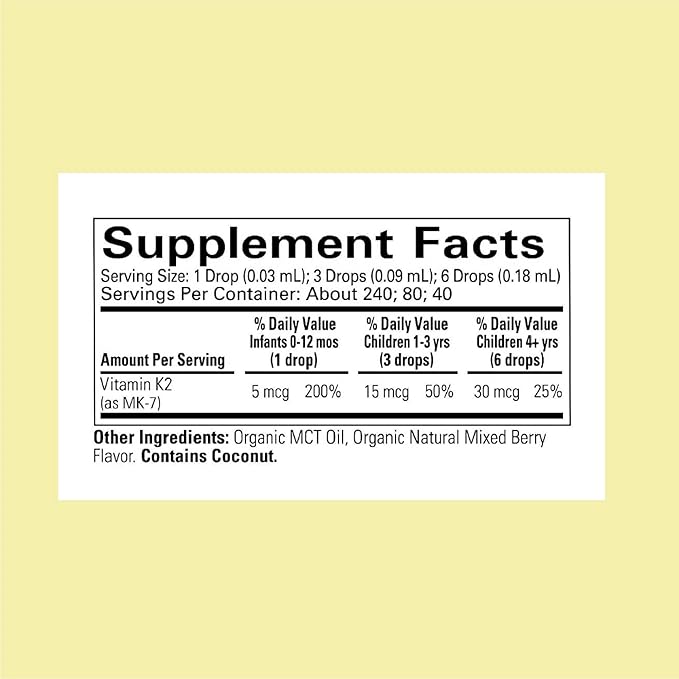 CHILDLIFE Essentials Organic Vitamin K2 Drops - Infant Toddler Baby Vitamin K, K2 Supplement, Vitamin K2 MK7, Liquid K2, Vitamin K Drops - Natural Berry Flavor, 0.25 Fl Oz (Pack of 1)