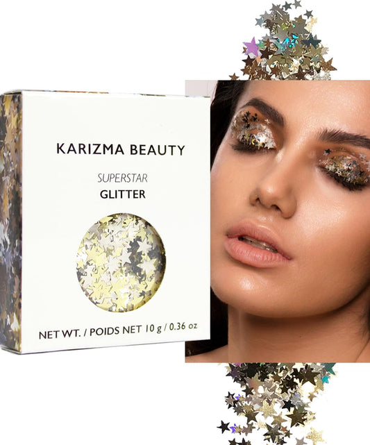 KARIZMA Superstar Glitter. 10g Chunky Face Glitter, Hair Glitter, Eye Glitter and Body Glitter for Women. Rave Glitter, Festival Accessories, Cosmetic Glitter Makeup. Loose Glitter Set
