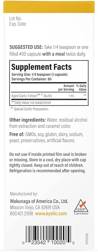 Kyolic Aged Garlic Extract Liquid, Vegetarian Cardiovascular, 2 Ounces (Packaging May Vary)