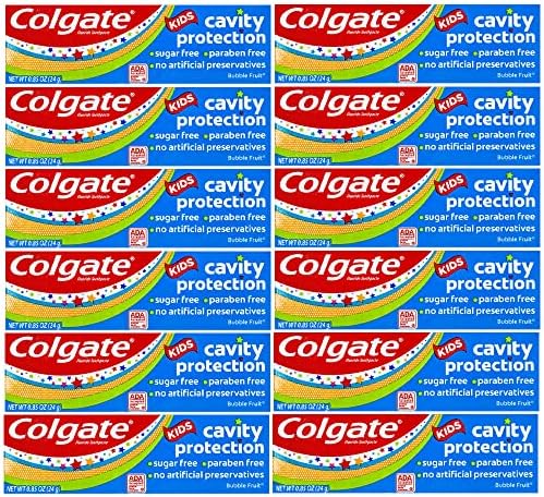 Colgate Kids Cavity Protection Fluoride Toothpaste, Bubble Fruit Flavor, Travel Size 0.85 oz (24g) - Pack of 12