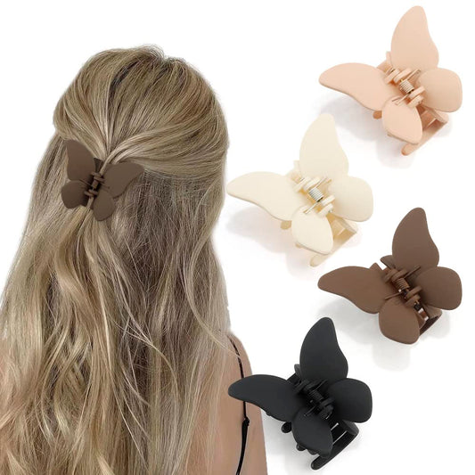 ATODEN Butterfly Hair Clips for Women and Girls - 4 Pcs Nonslip Matte Jaw Clips, Gifts for Thin to Medium Hair Accessories
