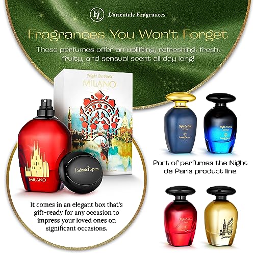 L'Orientale Fragrances Night De Paris Milano 100ml / 3.3oz - Oil-Based Perfumes for Women & Men, Unisex Amber Floral Eau de Parfum - Long-Lasting Up to 24 Hours, Ideal for All Seasons