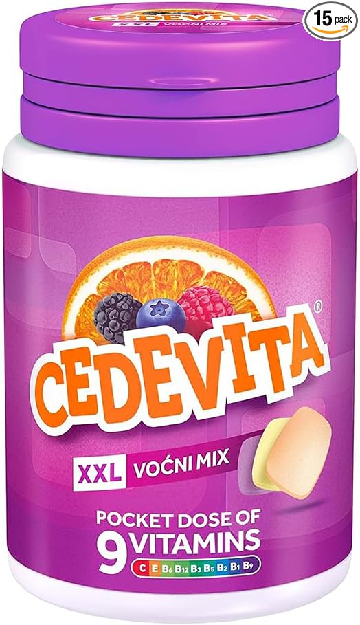 Cedevita Multivitamin Healthy and Sweet Candies with 9 Essential Vitamins in Mix Pot Flavor – A Pocket Full of Vitamins Immune System Booster – Pack of 15 Candies, 58.5g
