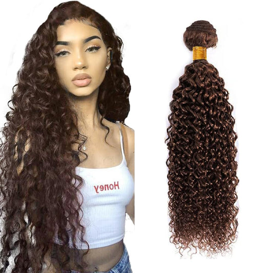 Color #4 Human Hair Bundles Brown Kinky Curly Bundles Brazilian Grade 8A Virgin Human Hair 1 Bundle 16 Inch Chocolate Brown Kinky Curly Human Hair Bundles No Tangle No Shedding